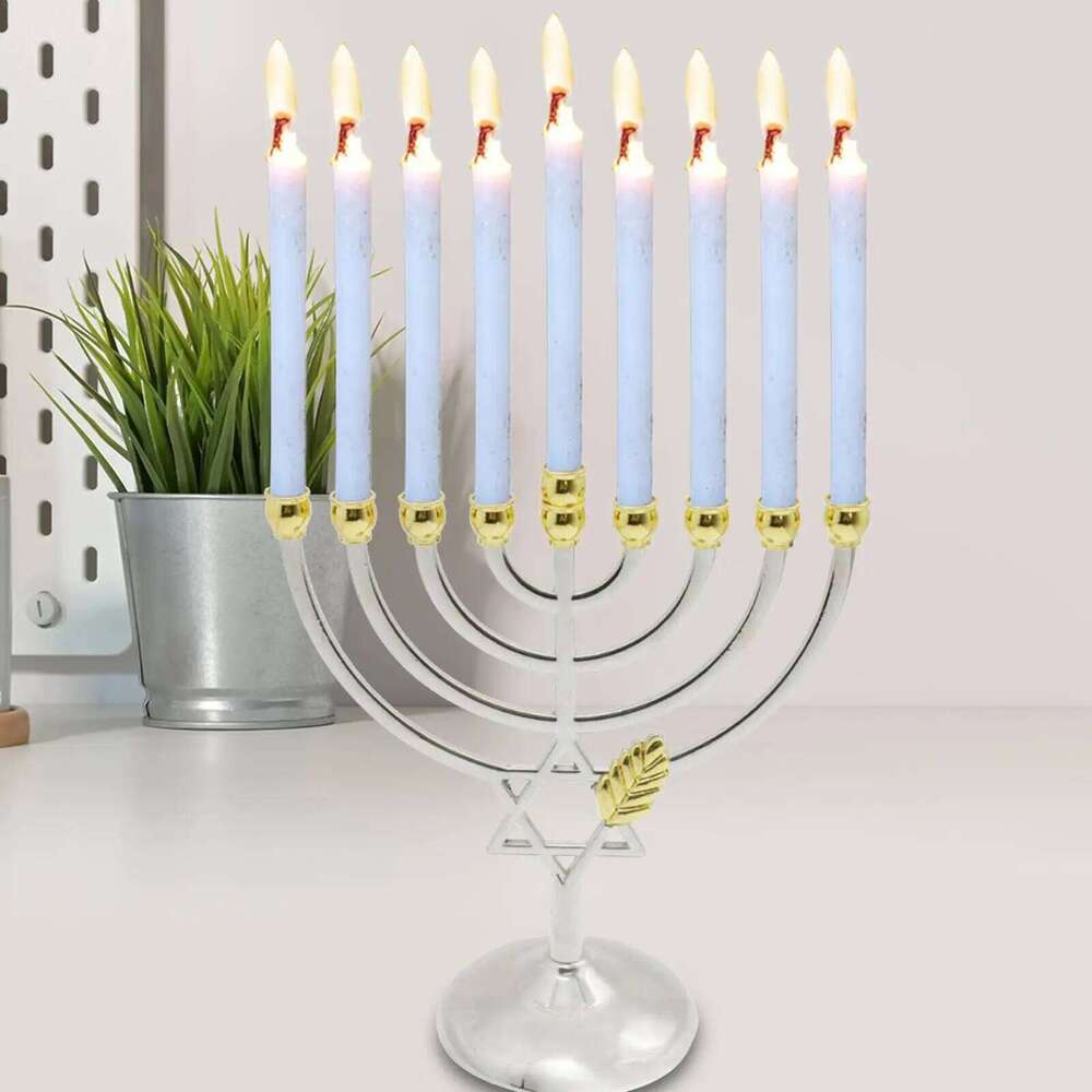 Metal Candleholder Geometric Decorative 9 Branch Menorah Candlestick for Standard Hanukkah Candles Hotel Home XJ260305