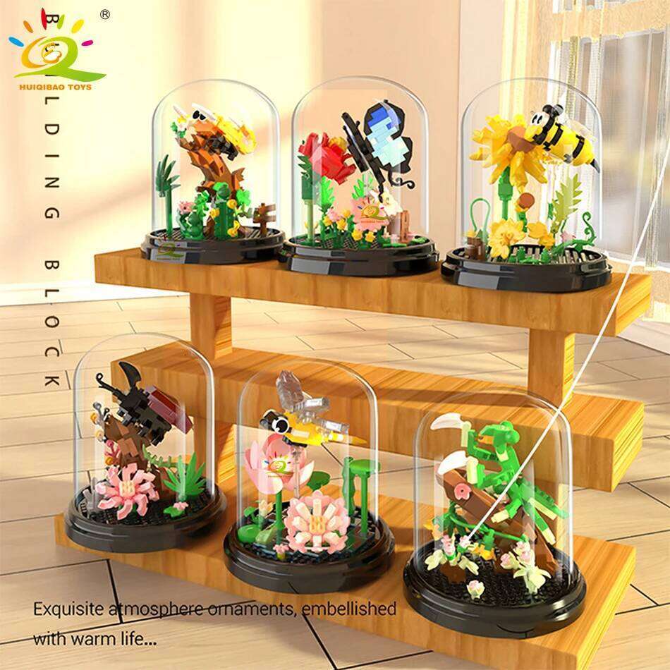 HUIQIBAO MOC Flower Potted Micro Building Block Succulent Bouquet Mini 3D Diamond Model Brick DIY Toy for Children Desk Decor. Z260306