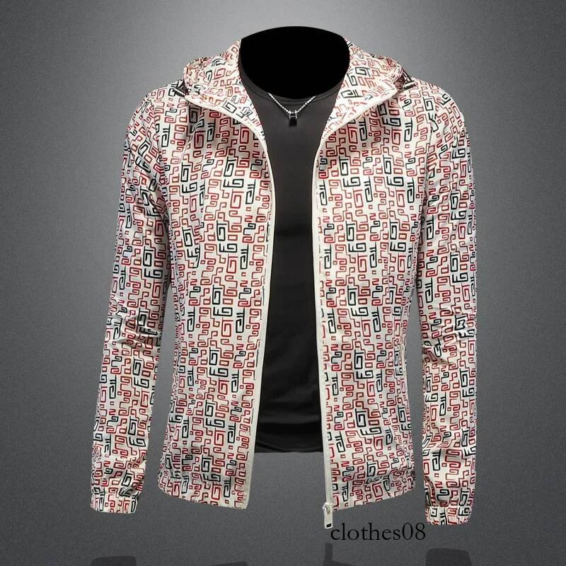 New Arrival Spring Autumn Hooded Men's Jackets Luxury Geometry Allover Printed Zipper Sport Casual Male Coats Plus Size 5XL