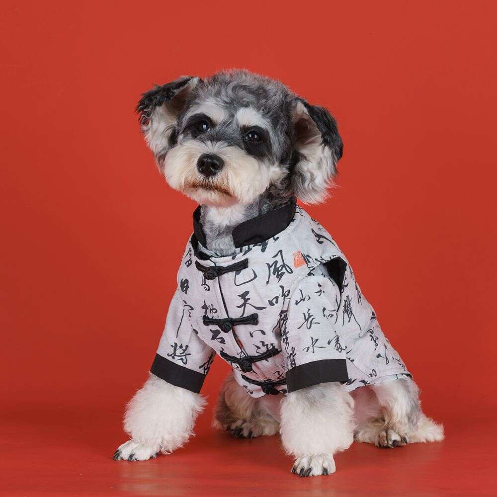 Chinese-Style Calligraphy Dog Clothes, Warm Stylish Autumn Winter, Suitable For Teddy, Bichon, Pomeranian, Schnauzer, And Other Small Dogs
