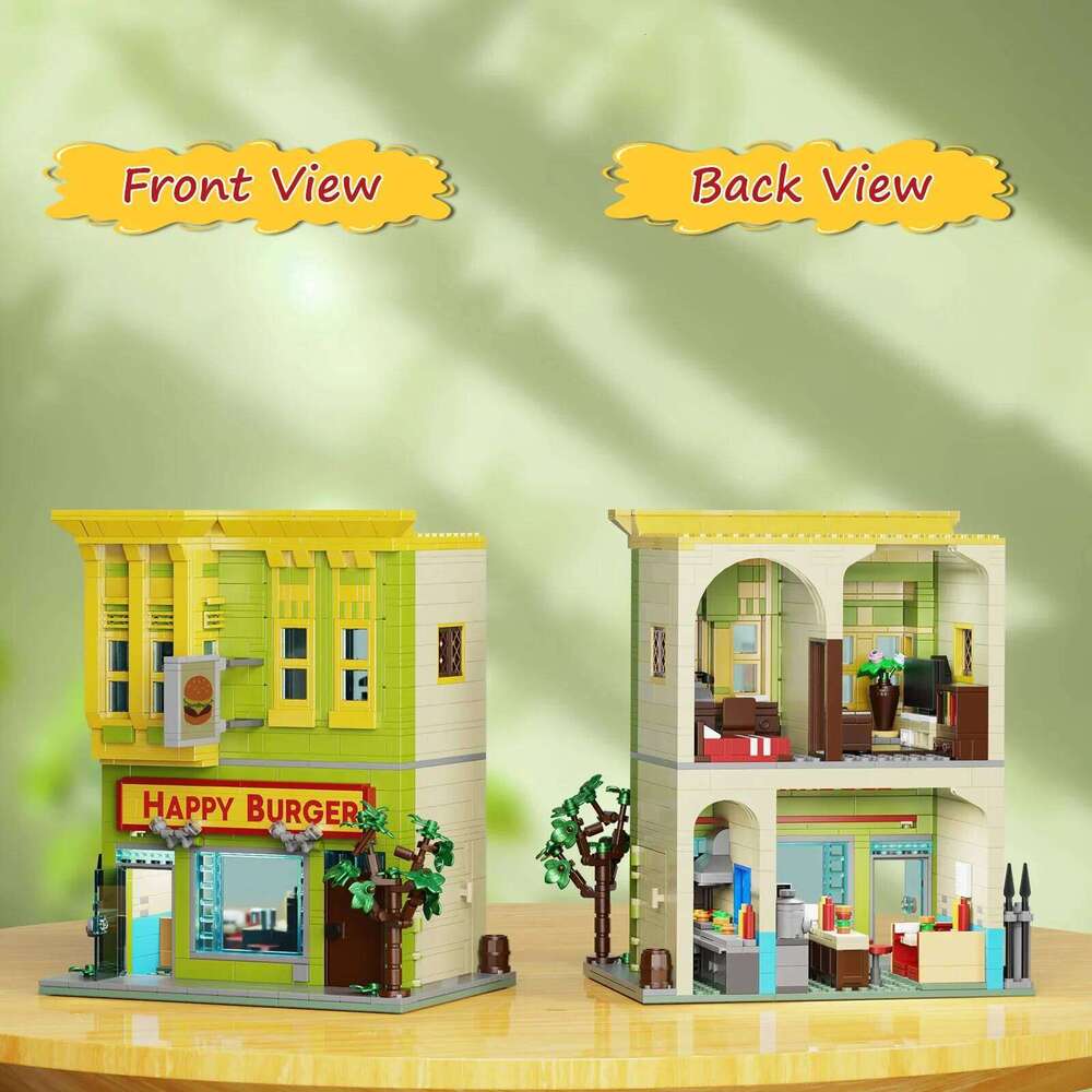BuildMOC Burgers Store Building Block Set Ideas Bob Movie Street View Model Toys Children Gifts1018PCS Z260305