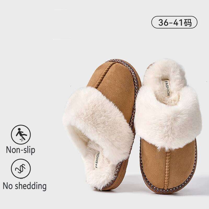 Litfun Fur Fluffy Slippers For Women Winter Warm Non-slip Indoor Bedroom Flat Slides Cozy Plush House Cotton Shoes