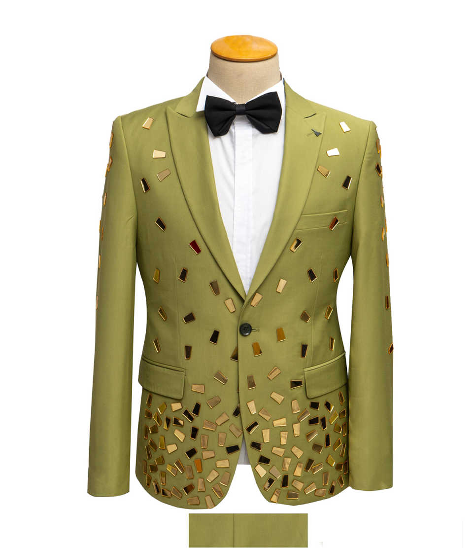 Big Diamond Men Wedding Tuxedos Formal Beads Peaked Lapel Blazer Prom Party Jacket Pants Groom Wear 2 Pieces Sets