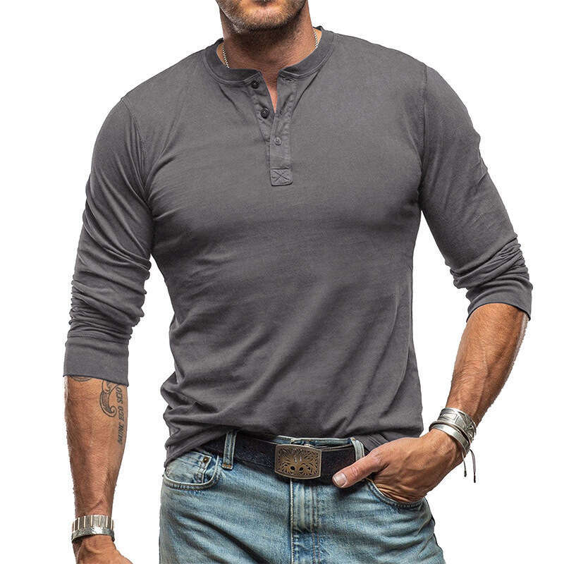 Amazon pure cotton base Henry shirt, European and American cross-border men's round neck long sleeve T-shirt