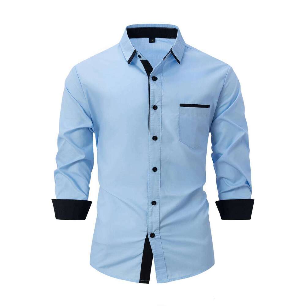 2025 New Fashionable Clothing Spring and Autumn Cotton Men's Color Blocked Business Slimming Casual Shirt Long Sleeve