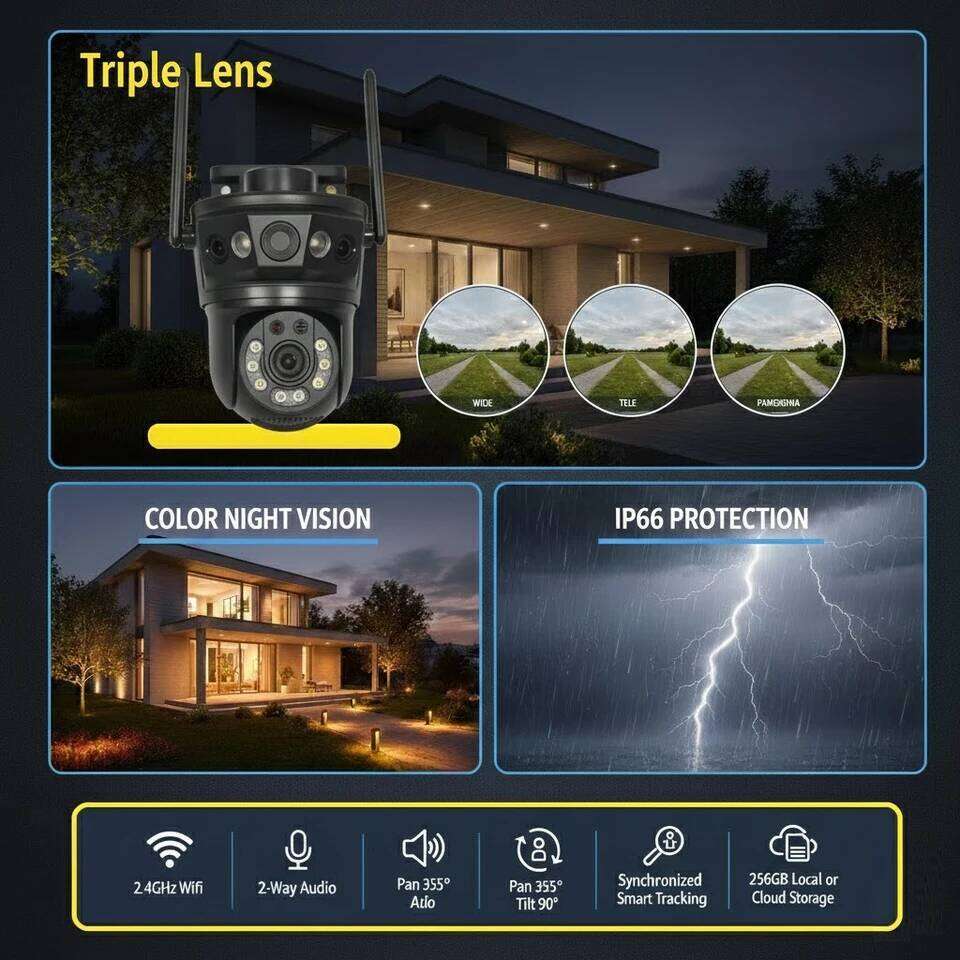 6K 12MP WIFI PTZ IP Three Lens Outdoor Waterporof Auto Tracking Wireless CCTV Security Surveillance Camera Two-Way Audio 26W0306