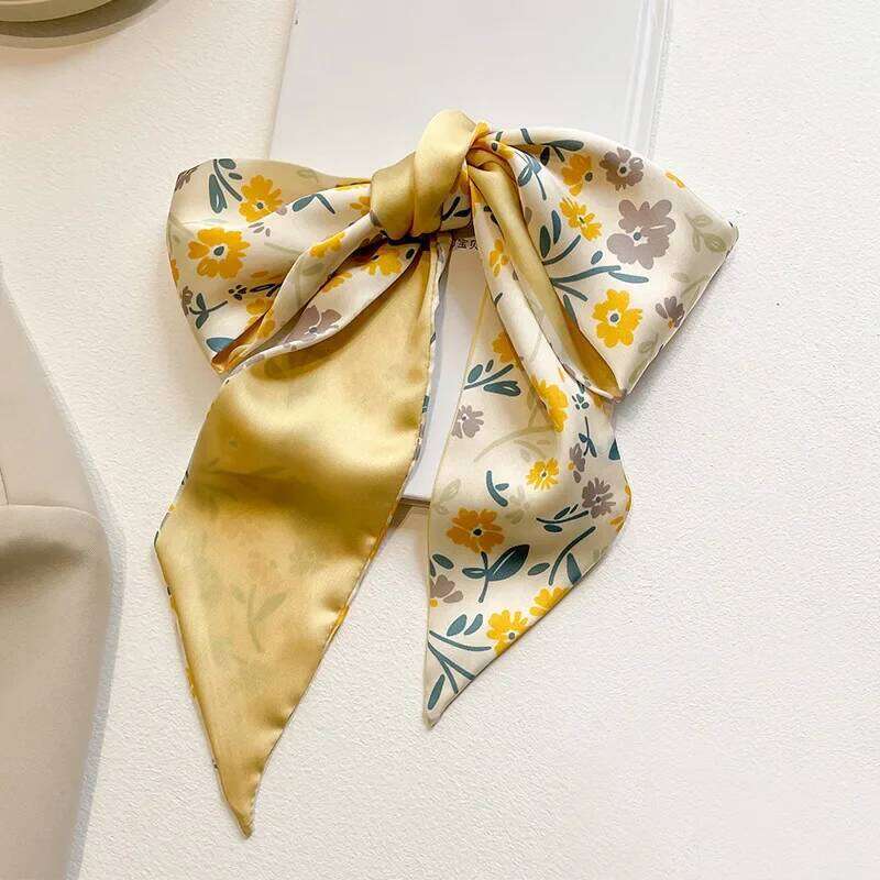 Yellow pastel color multifunctional decoration small silk scarf, women's French hair collar scarf bag accessories 26Y0306