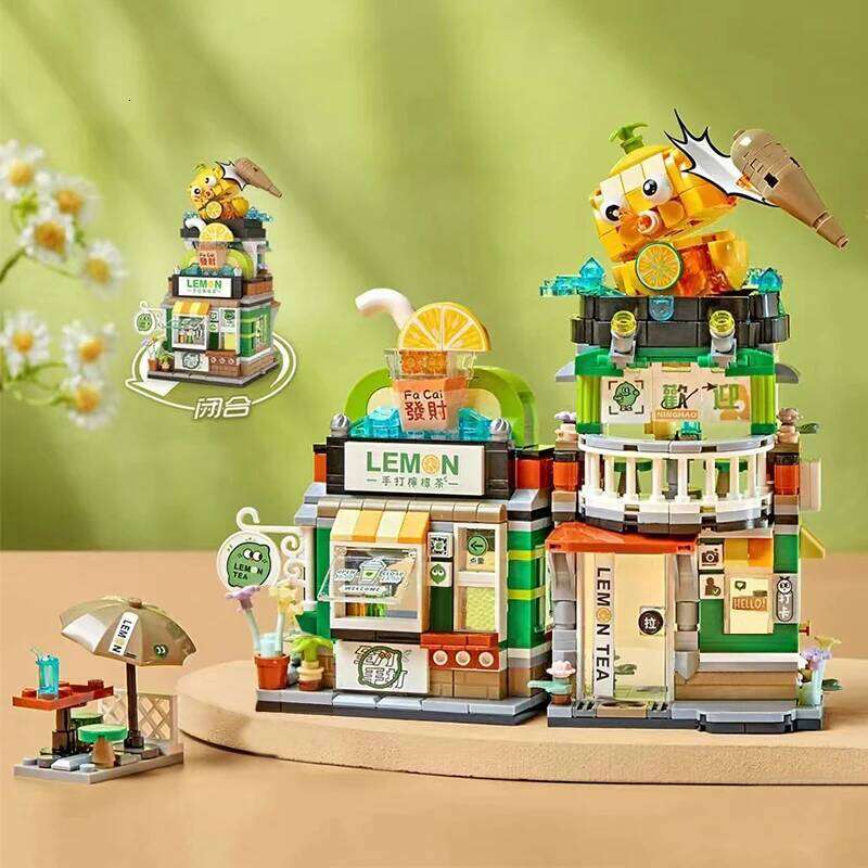 Loz Classic Folding Street View Lemon Milk Tea Building Blocks Luosifen Shop Restaurant House Toys For Kids Gifts Z260305