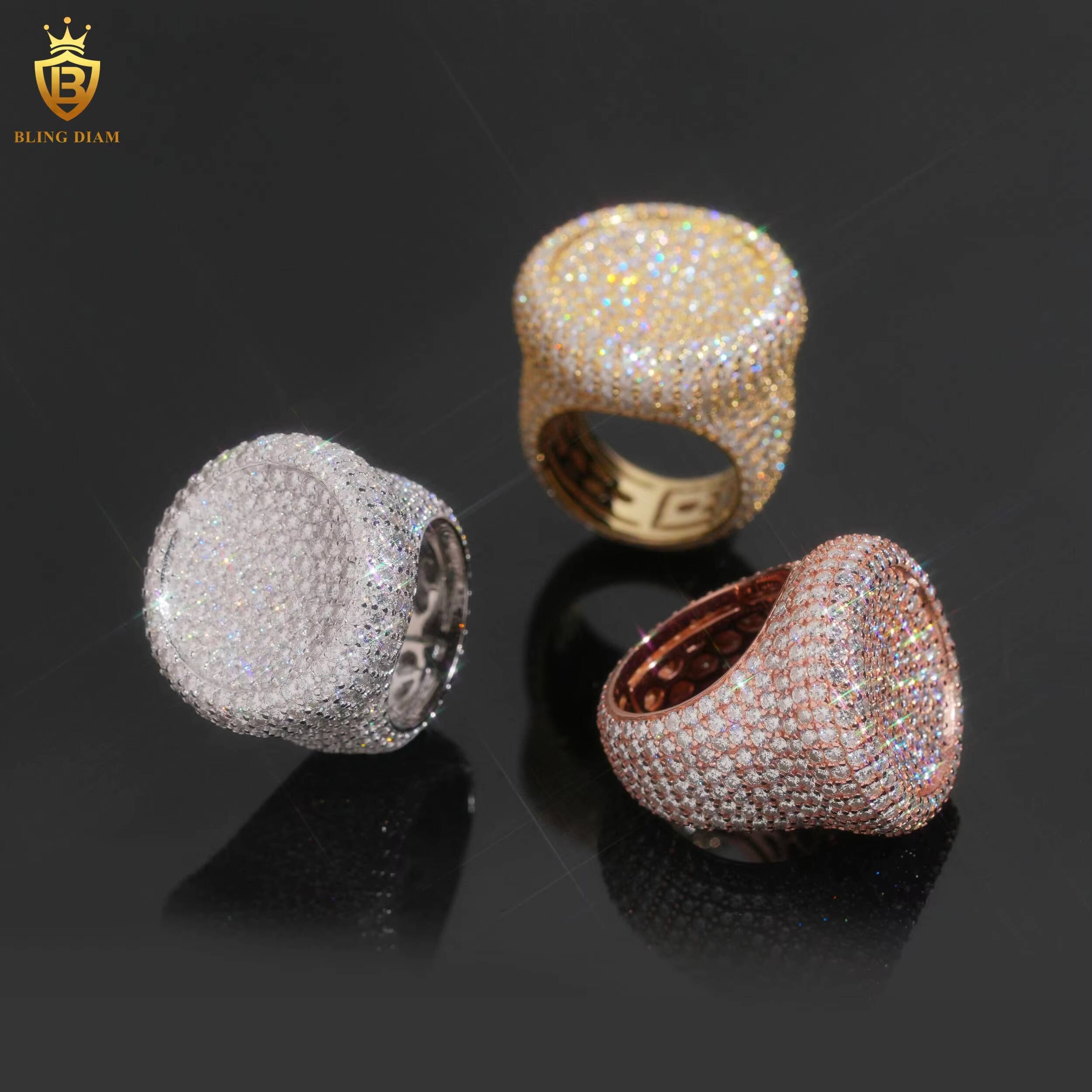 Iced Out Silver Rings Moissanite Ring Hiphop Round Brilliant Moissanite GRA Certified D VVS Fine Moissanite Jewelry Rings Men