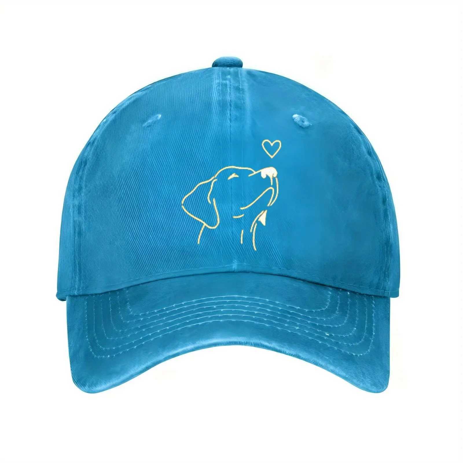Dog Love Outline Print Baseball Denim Cap Breathable Polyester Casual Adjustable Hat for Unisex Adults S260306