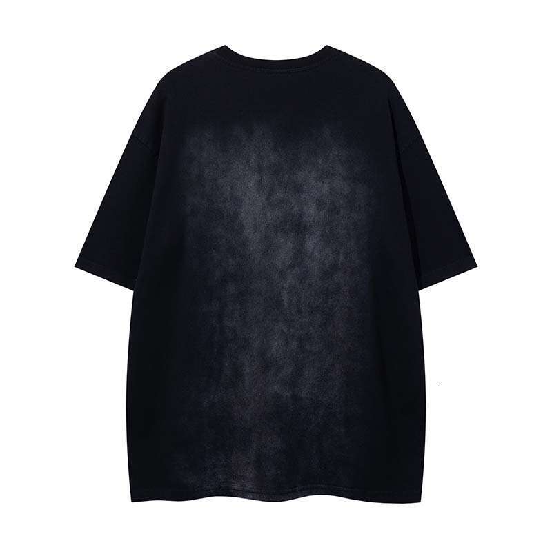 American retro patch embroidery letter print washed short-sleeve t-shirt for men, street fashion brand, loose vintage top
