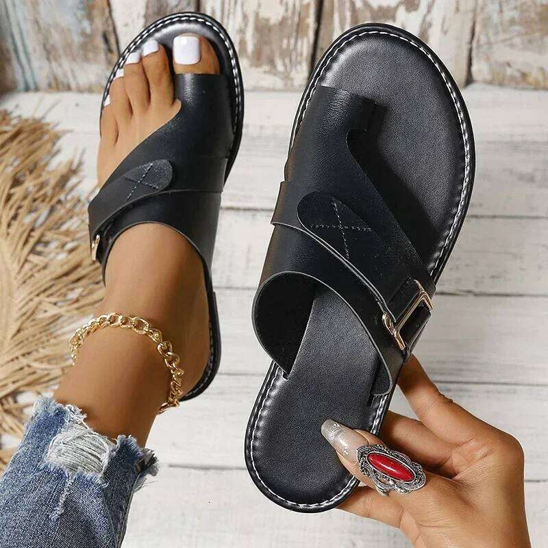 Outside Casual Beach Women Shoes Summer New Flats Flip Flop Sandals Walking Clip Toe Roman Buckle Ladies Slides