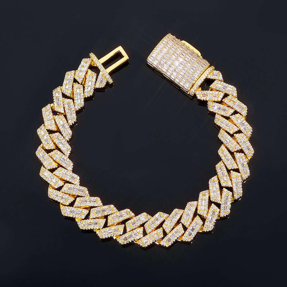 European and American hip-hop 14mm diamond-shaped Cuban chain mixed with T-shaped men's trendy high-quality zircon bracelet, custom-made
