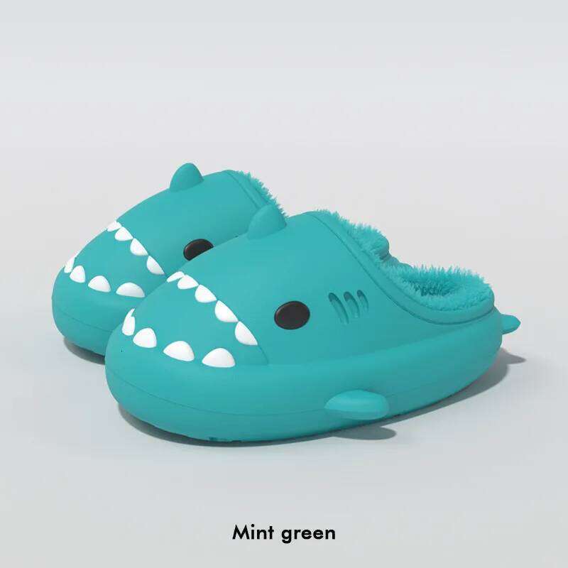 Litfun Fuzzy Shark Slippers For Women Men Winter Indoor Plush Cartoon Cotton Shoes New Outdoor Adults Kids Waterproof Furry Shoe