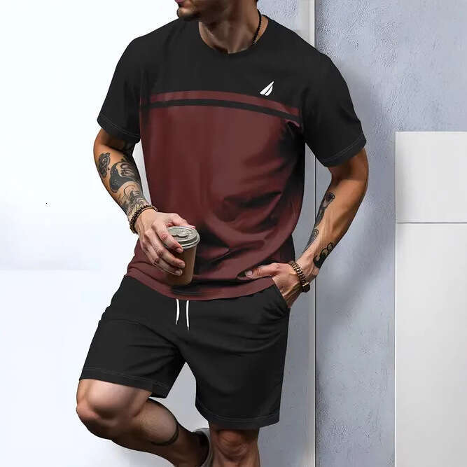 2025 Summer New Men's Casual Fashion Sports Trend Round Neck Lightweight Comfortable Short Sleeve Long Pants Set