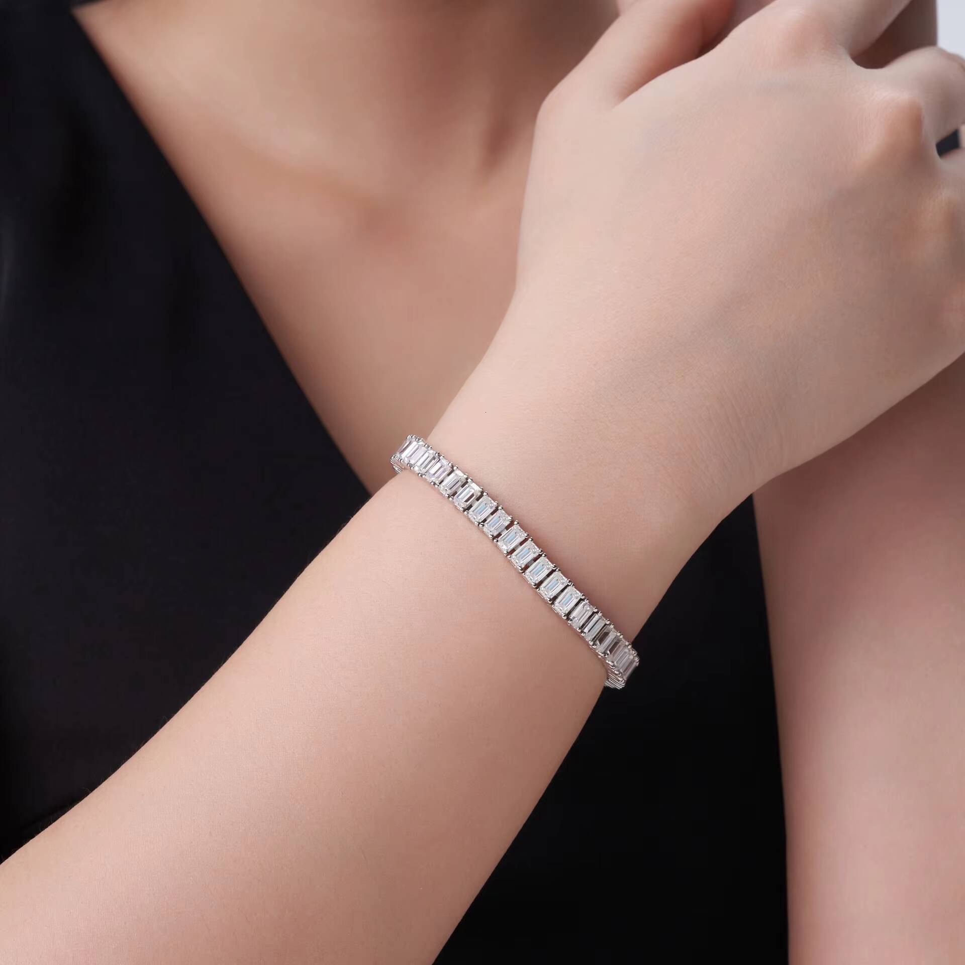Luxurious S925 Sterling Silver Platinum Plated Jewelry Emerald Cut 35MM VVS GRA Moissanite Tennis Chain Bracelets for Men Gifts