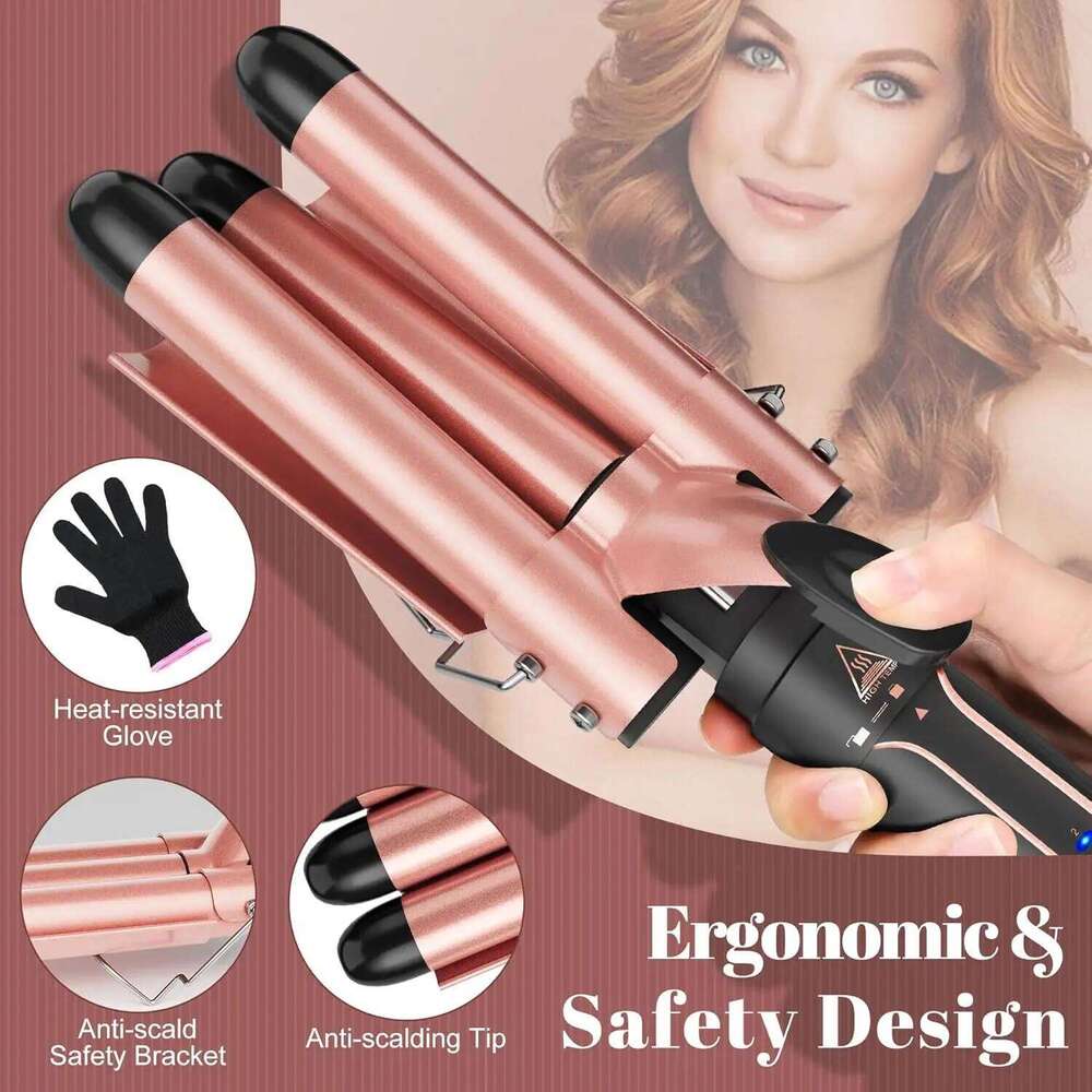 in 1Curling Wand Set with Straightener, 3 Barrels Crimper Curling Iron , 2 Temps Fast Heat Hair Waver Curler 26Y0306