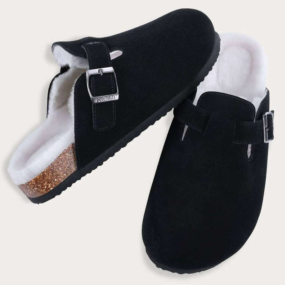 Litfun 2024 Fur Lined Clogs For Women Men Winter Fuzzy Slippers Warm Furry Suede Mules Cozy House Cork Shoes With Arch Support