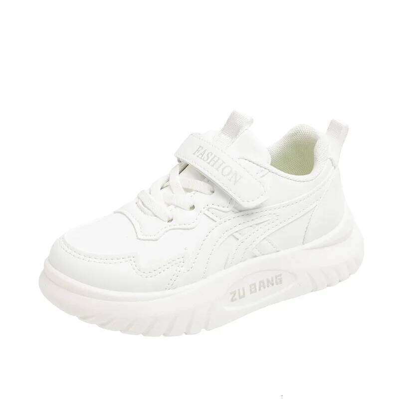 Boys' Spring New Children's Leather Surface Lightweight Breathable Primary School Boys and Girls Sports White Shoes 26Y0304
