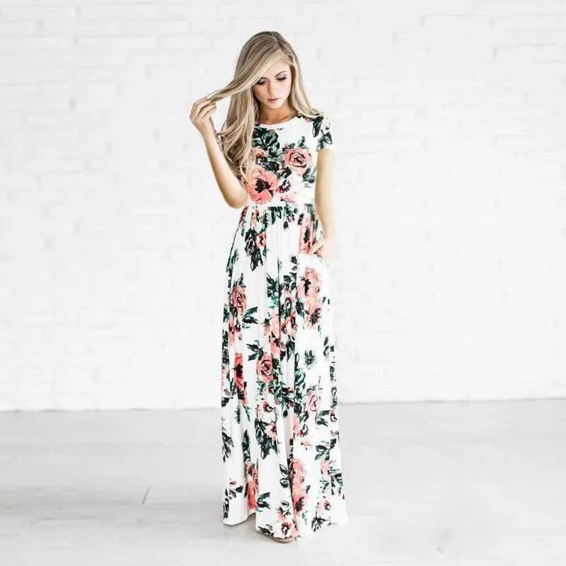 Women Summer Floral Print Maxi 2025 Loose White Boho Beach Dress Women Vintage Evening Party Long Dress Vestidos Female Robe X260306