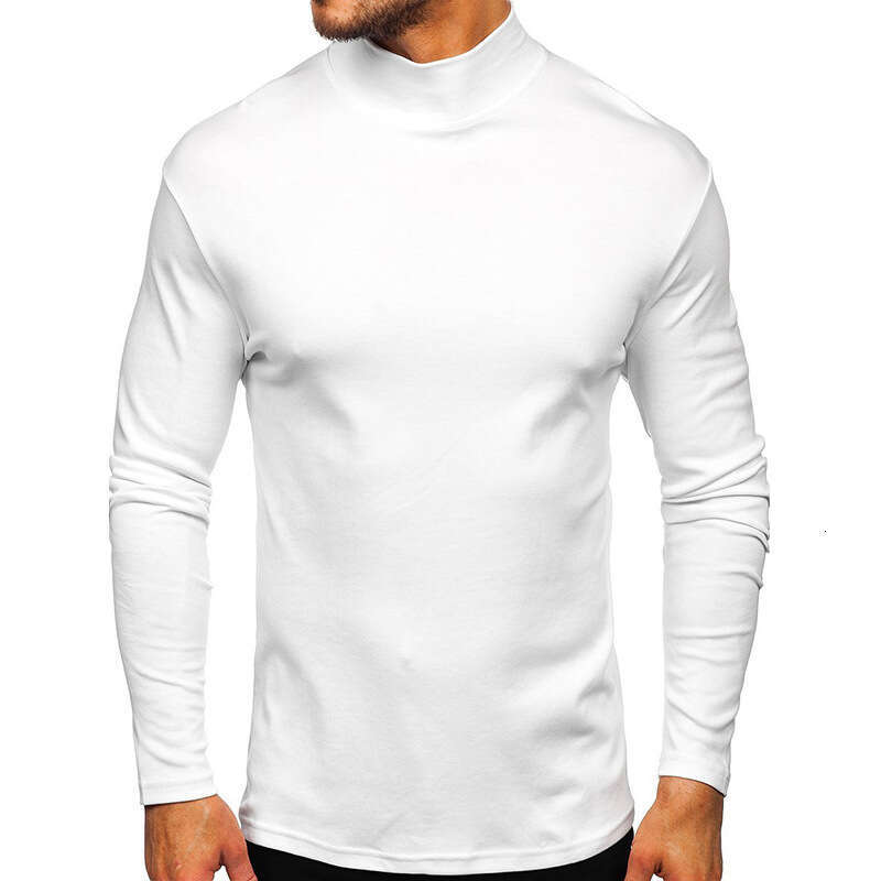 European and American Clothing Autumn Winter Thickened Warm Long Sleeve T-Shirt Export Base Shirt Cotton Close-fitting Half Turtleneck Men's Styl