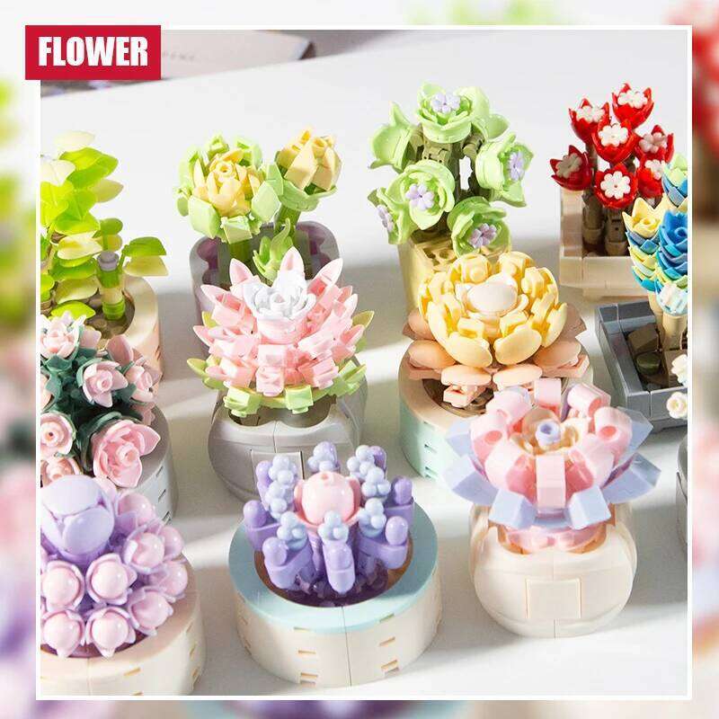 Mini Potted Building Blocks Flowers Succulents Decoration Bonsai Flower Model Ornaments Children's Toys Bricks Holiday Gifts Z260306