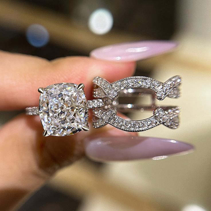 Choucong Sparkling Wedding Rings Luxury Jewelry 18K White Gold Fill Cushion Shape White Topaz CZ Diamond Gemstones Eternity Women Party Bride Ring Set