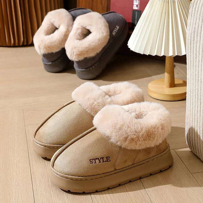 LItfun Winter Fluffy Fuzzy Indoor House Shoes Comfort Casual Women Snow Platform Cotton Boots