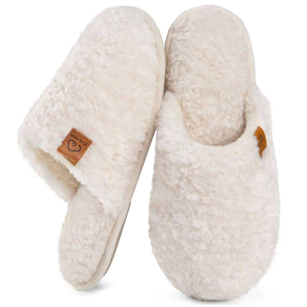 Litfun Winter Furry Cotton For Women Casual Soft Sole Slip On Flats Slides Fluffy Comfy Indoor Women's Slippers