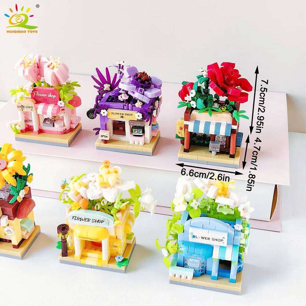 HUIQIBAO Cute MOC Flower store model Micro Building Block Street View Shop Model Mini Brick Toy for Children Desk Home Decor. Z260306