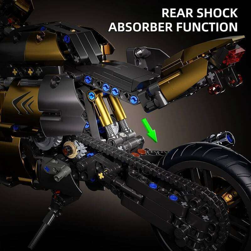 TOYLINX 1:10 Scale Technic Motorcycle Building Blocks 703pcs Black Gold Mechanical Racing Bike Model Kit Movable Parts STEM Toys Z260305