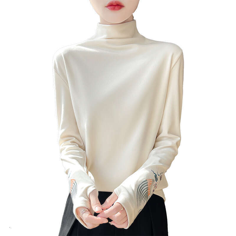 New Chinese Sle Embroidered f High Collar Thiened Fce Warm Inner Wear Loose Knitted Sweater for Women Winter Season