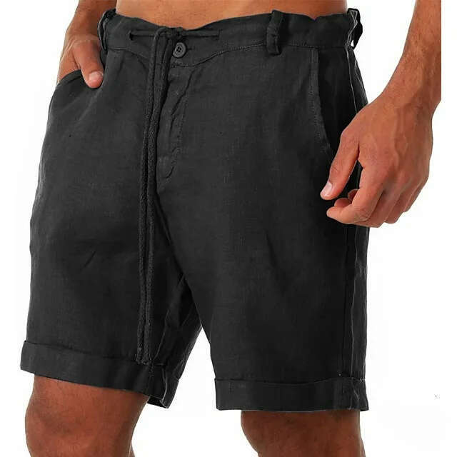 Lightweight Cotton Linen Shorts with Elastic Waistband for Comfortable Outdoor Wear Men's Clothing Daily Outfit - view 7