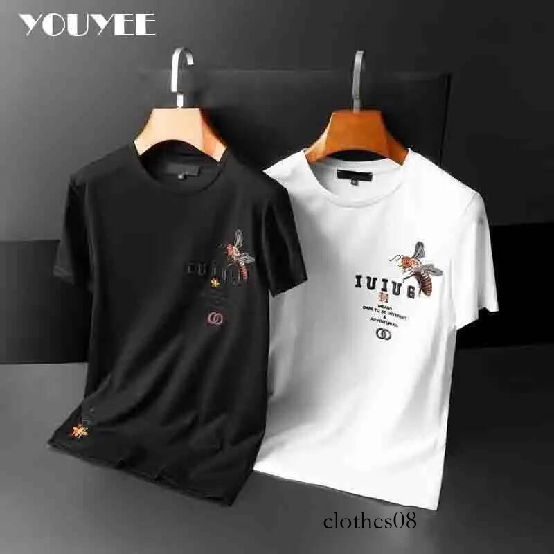 Summer Short Sleeve Mens T-Shirt New Trend Embroidery Bee Crown Letter Bottoming Shirt Slim Versatile Top Male Tees Clothing 4xl