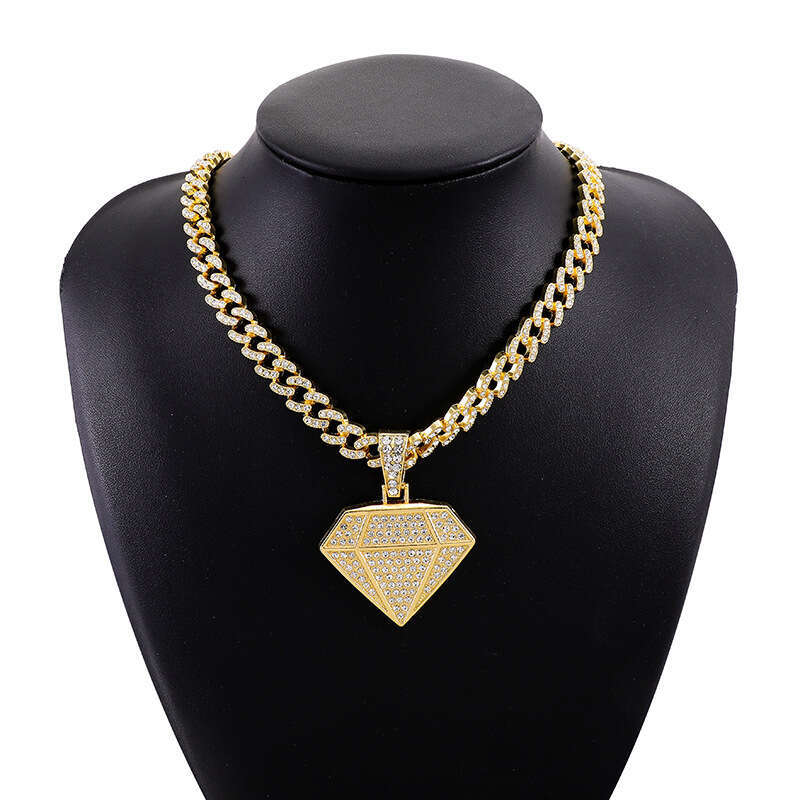 Cross-border best-selling diamond-studded hip-hop pendant, high-quality electroplated alloy Cuban necklace, 60cm, exaggerated and fashionable