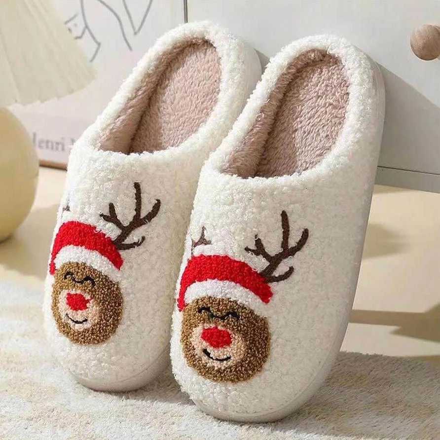 Christmas Women Slippers Cute Gingerbread Winter Warm Slides Couple Houseshoes Men Bedroom Flat Soft Sole Home Shoes for Gift S260305