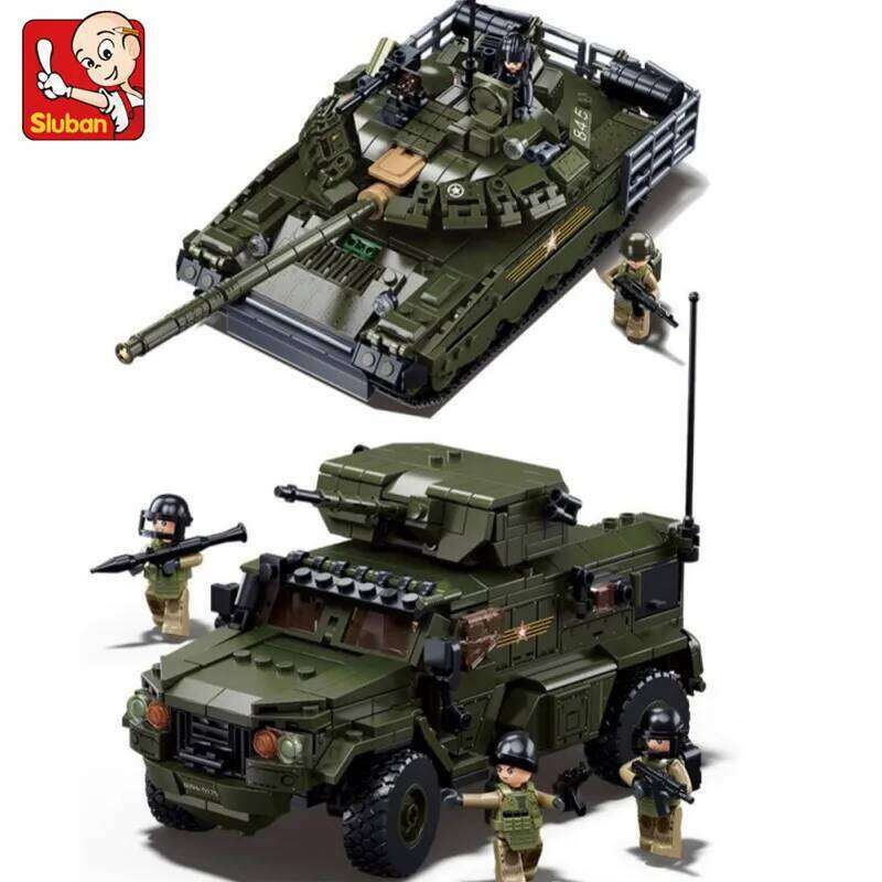 Sluban Military T-80BVMS Main Battle Tank And Typhoon VDVS Assault Armored Vehicle Model Building Block Educational Toy for Boys Z260305