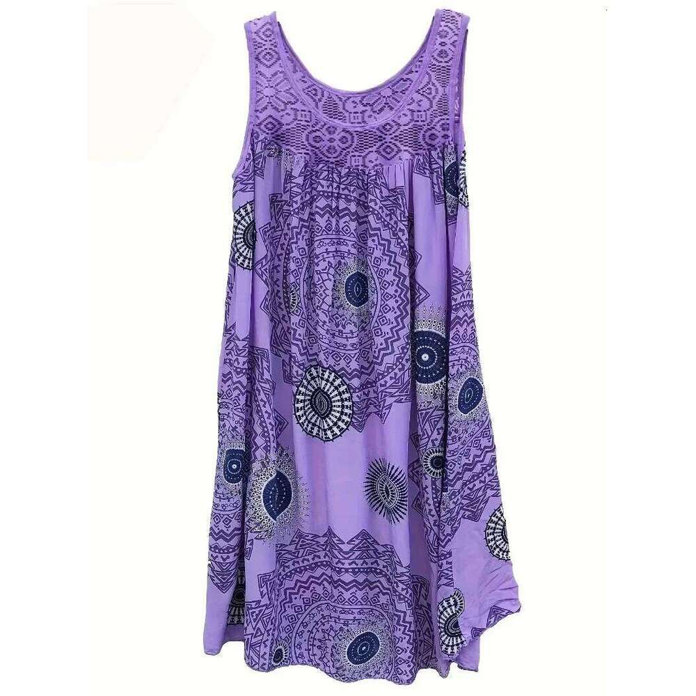 Plus Size 1XL-8XL Women's Lace Panel Printing Sleeveless Large Hem Vest Dress