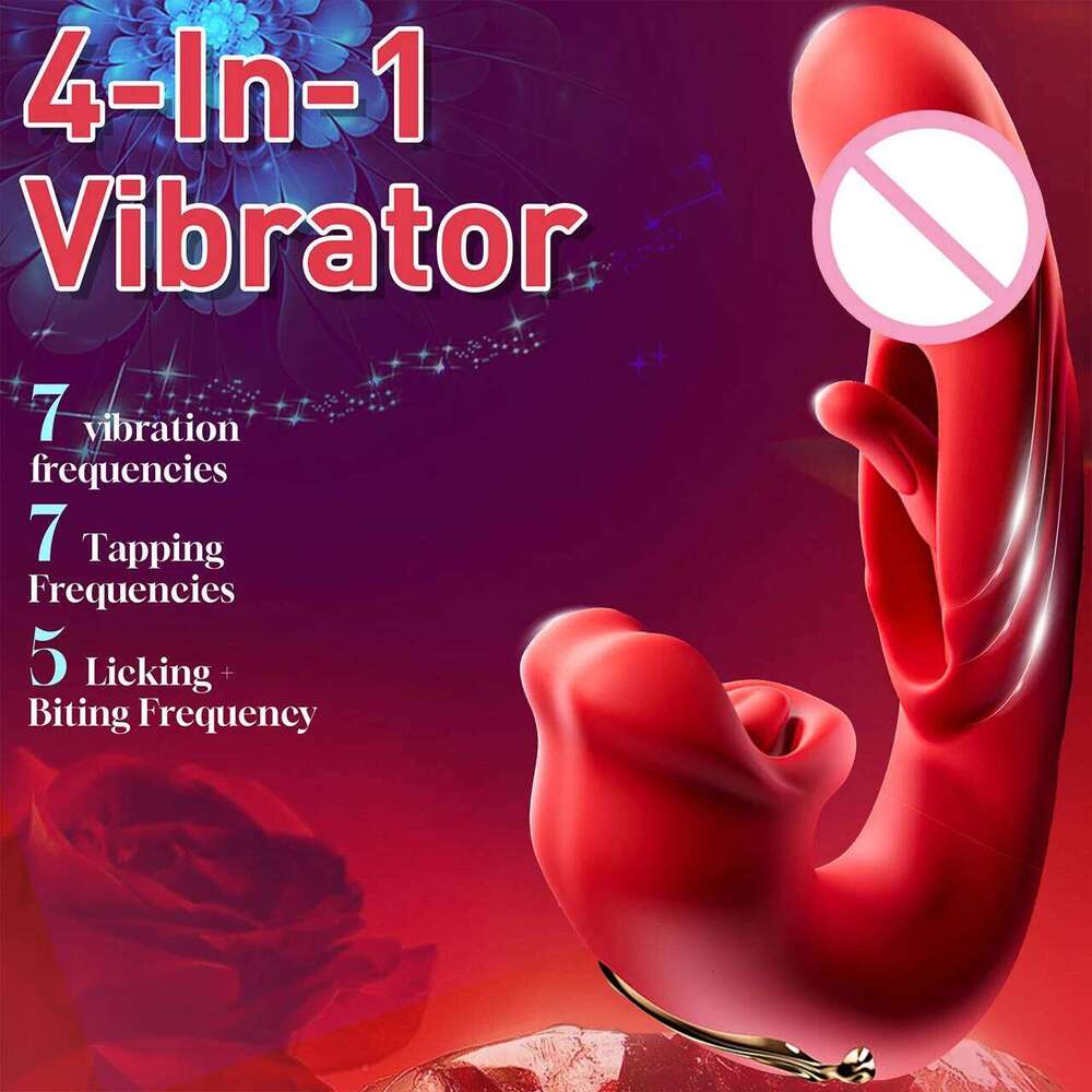 Female Masturbation Massage Vibrator 3 In 1 Lip Bite Lightly Tapping Vibration G Spot Tongue Licking Massager Adult Sex Toy W260305