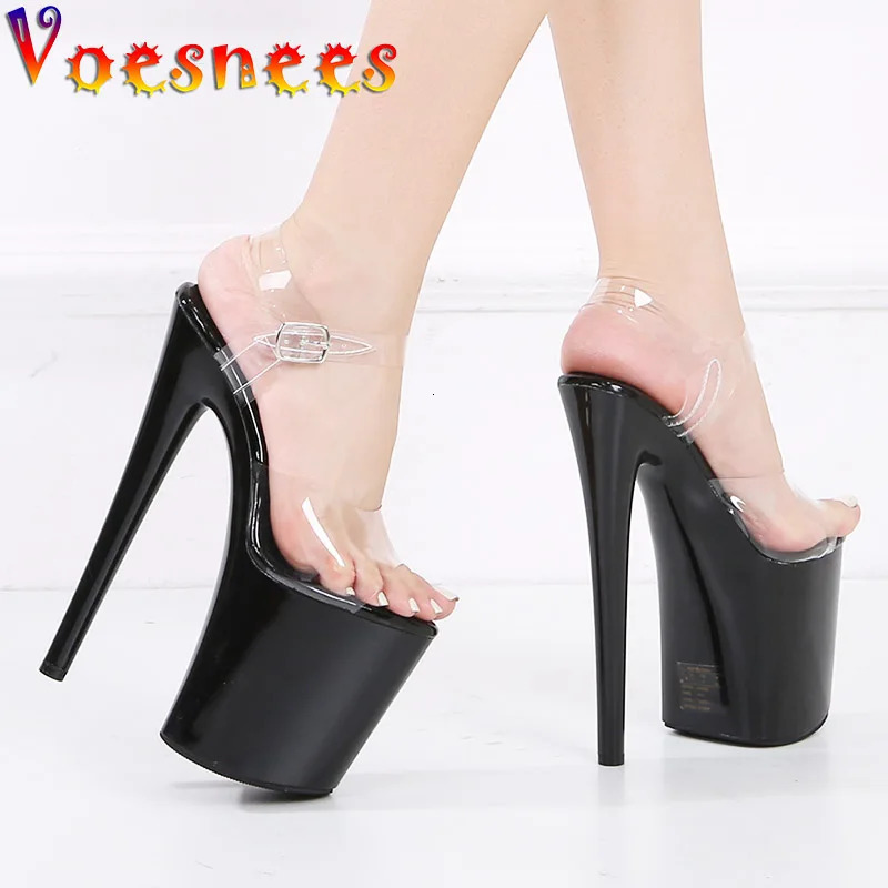 Black Waterproof Platform Womens Pumps Summer 20CM High Heel PVC Walk Show Sandals Fashion Club Transparent Stripper Shoes 260306