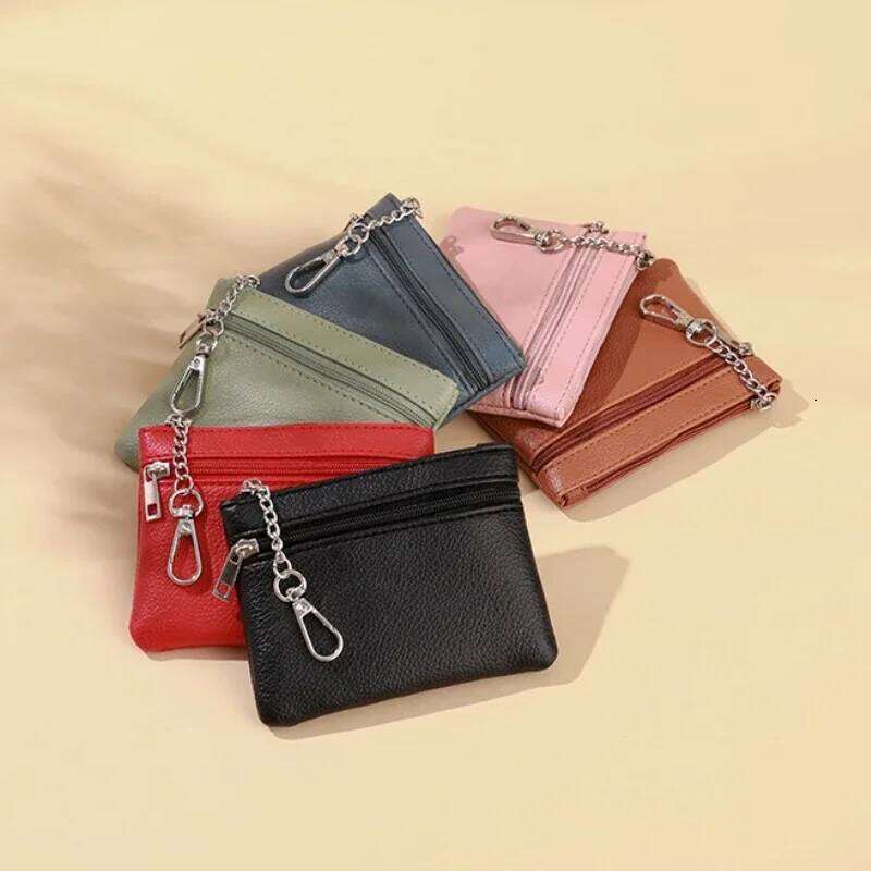 PU Leather Women Sqaure Money Coin Purse with Keychian Solid Color Card Key Holder for Earphones Cash Wallet Case C260304