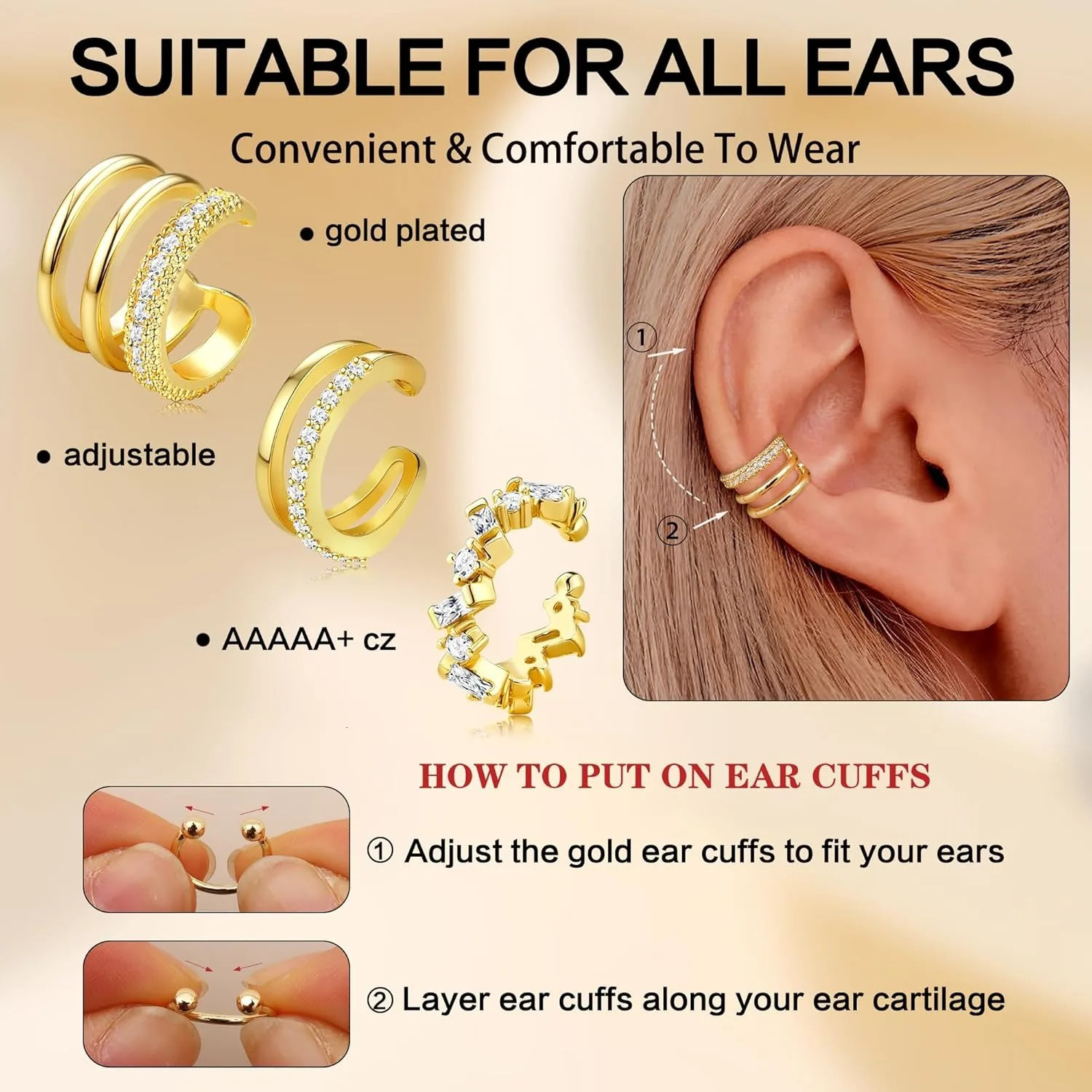 Bobisty 3PCS Ear Cuff Non-Piercing Earrings for Women Cute Clip-On Cartilage Earring 14K Gold Plated Dainty Piercing Earing 260303