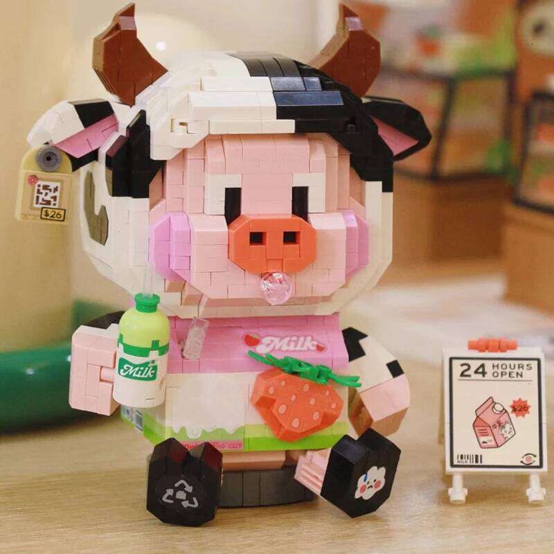 Cute Animal Model Mini Building Blocks DIY Noodles Canned Piglet Strawberry Calf Puzzle Assembly Toy Kids Gift Home Accessories Z260306