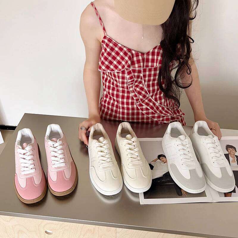2025 Spring Casual Suede Sneakers Women Mixed Colors Leather Flats Lace Up Closure Ladies Comfortable Shoes Handmade
