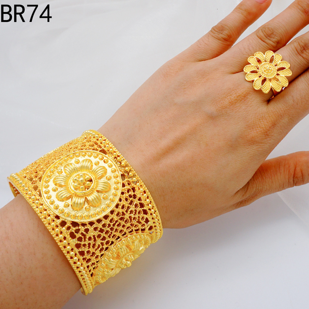 Dubai Golden Womens Bow Bracelet Gold Plated Indian African Hard Bracelet Charming Wedding Ethiopian Arabic Handicrafts 240710