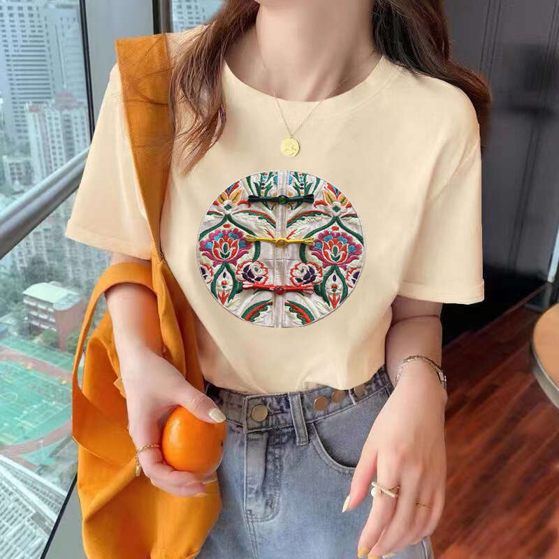 Summer Chinese Style Vintage Embroidery Frog T-shirt Ladies Loose Casual Fashion All-match Short Sleeve Tee Top Women Pullovers