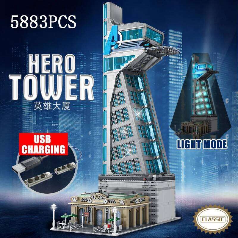5883PCS Creative Expert Super Modular Bricks Street Views Model With Light 55120 Heroes Tower Building Blocks Kids Gifts Z260306