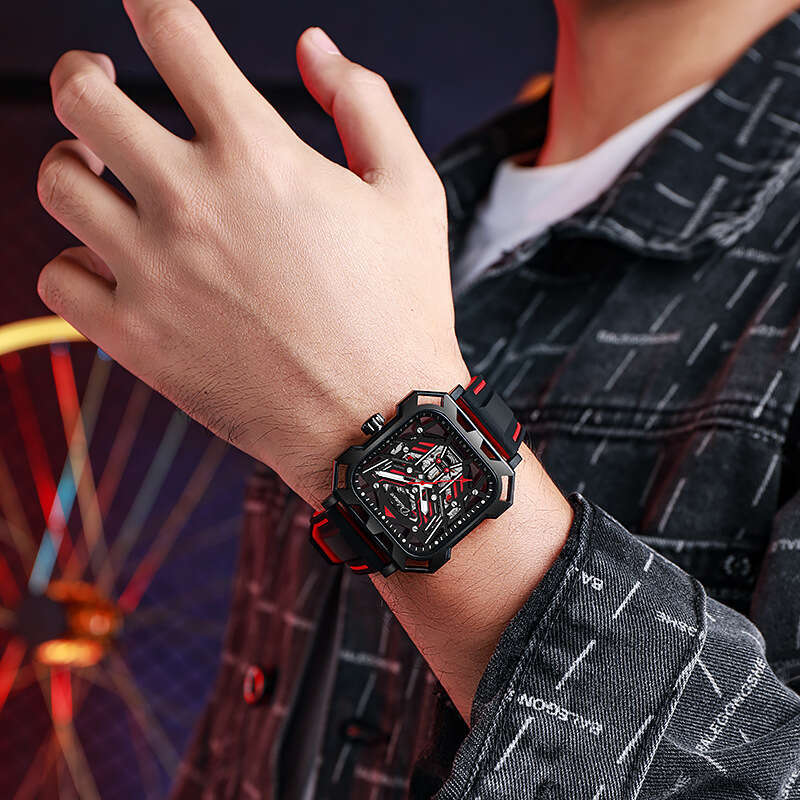 Authentic fully automatic mechanical watch, new concept, fully transparent diamond shaped waterproof, strong luminous, fashionable and trendy men'