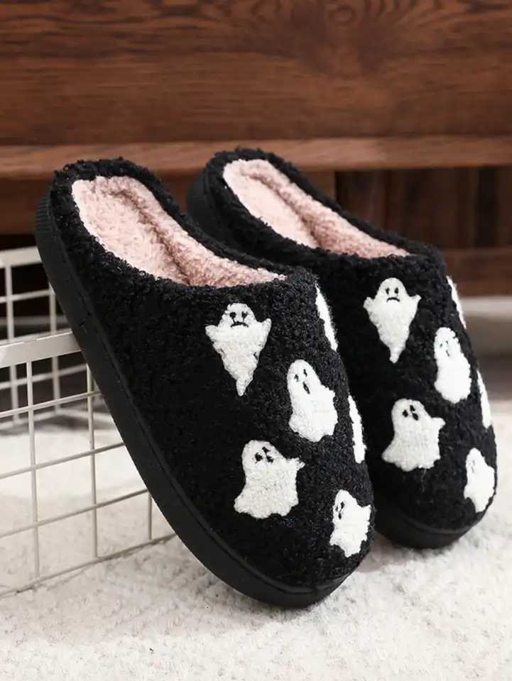Halloween ghost-patterned warm indoor couple cotton slippers for men and women S260305