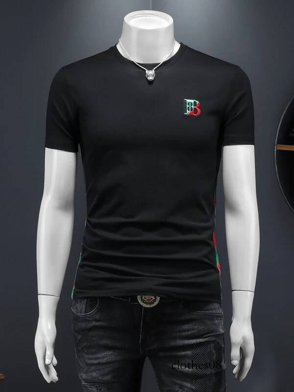 Silk-Matte Cotton ort-Sve T-irt Men's Summer New Sle Slim Fit Embroidered Letter f Sve Breathable Modern round...